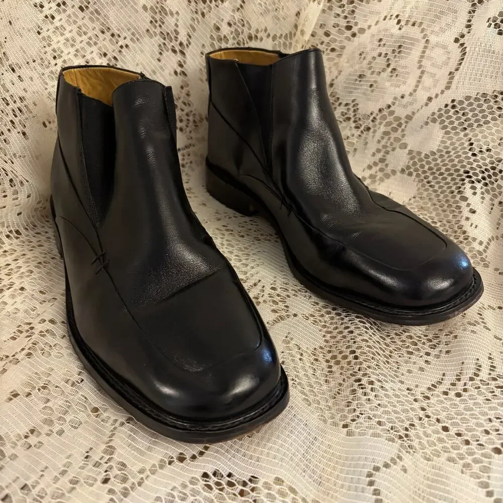 Brass Boot Men's US 10.5 Black Leather Square Toe Ankle Boots